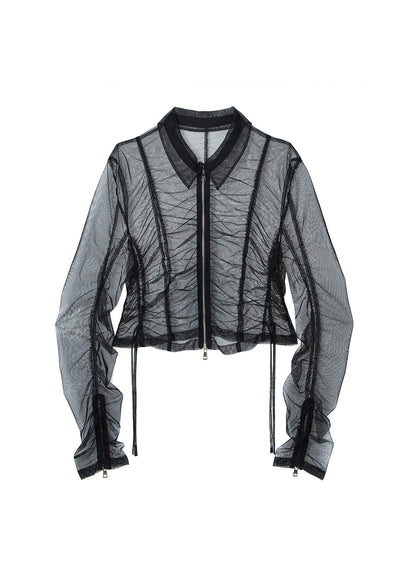 MESH SHIRRING ZIP-UP JACKET / 2 Color