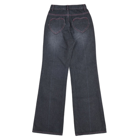 HEART EMBROIDERY JEANS - [BLACK]
