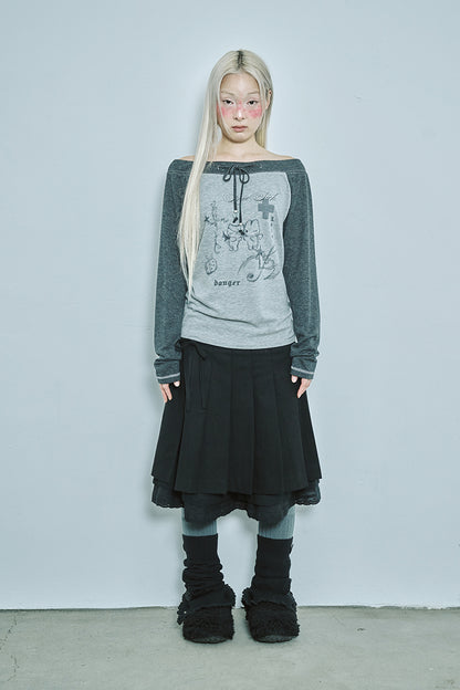 Love sick drawing off-shouler top (Charcoal)