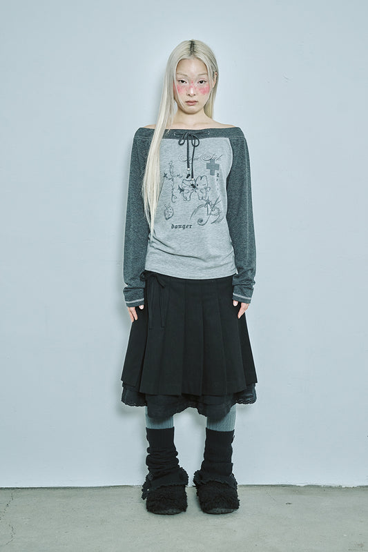 Love sick drawing off-shouler top (Charcoal)