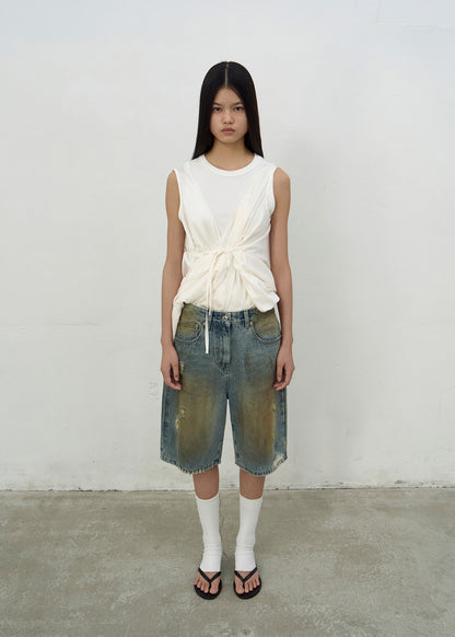 WASHED BLUE DENIM SHORTS (BLUE)