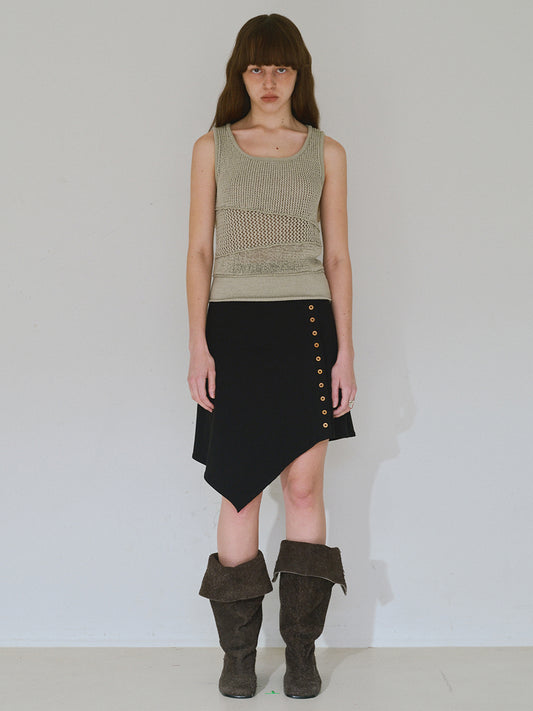 Ribbed Button Mini Skirt [Black]