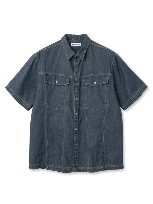 Two Pocket Denim Half Shirts [Fade Blue]