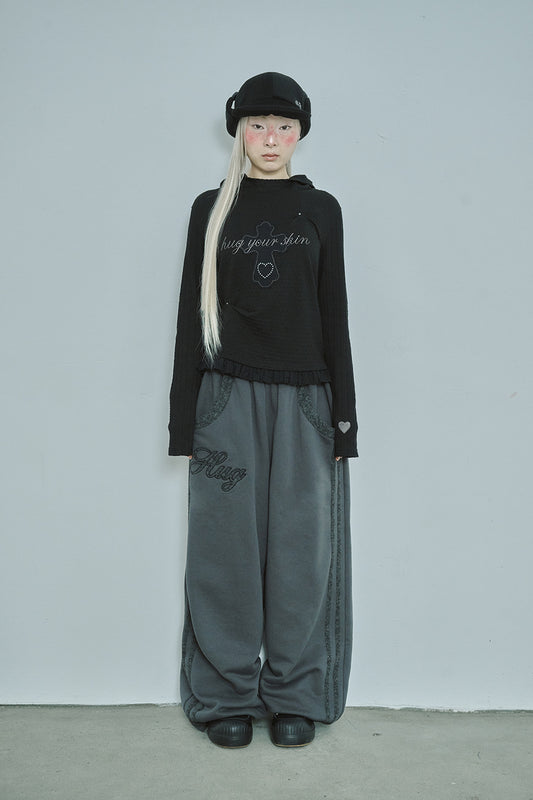 Lace cross patch hoodie (Black)