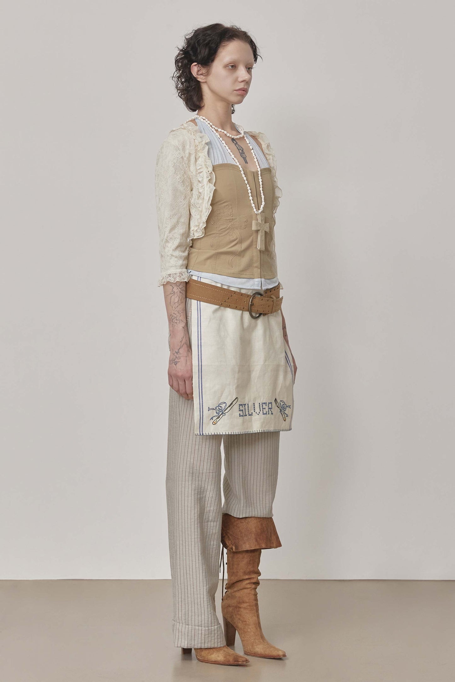 Farm Corset Halter Top / Beige/ sky blue