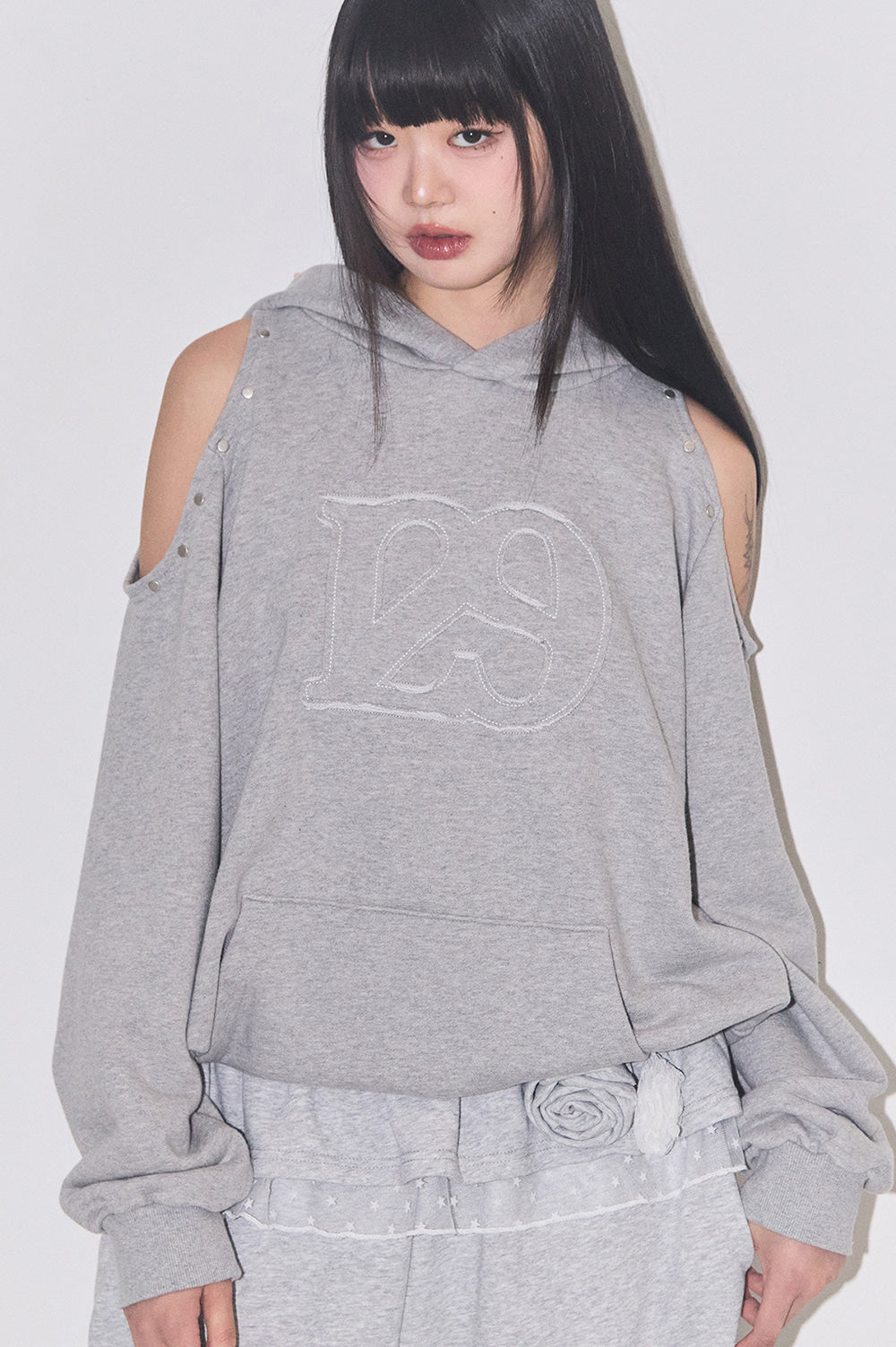 129 Cutout Overfit Hoodie / Melange