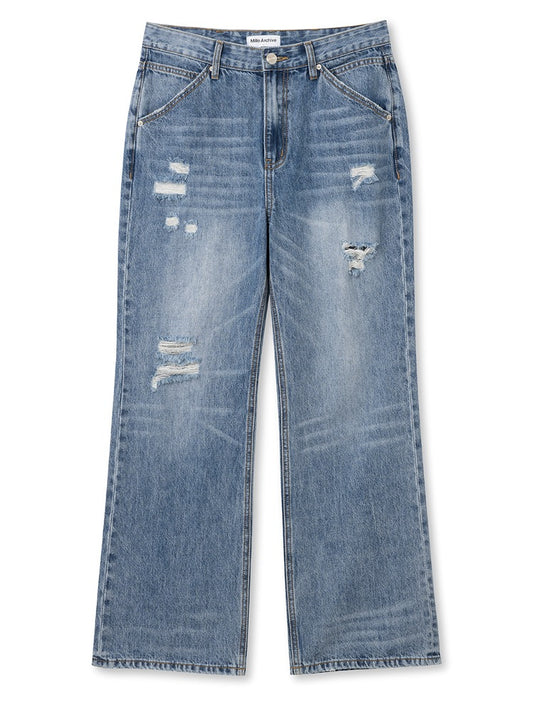 Damage Flare Denim Pants [Mid Blue]