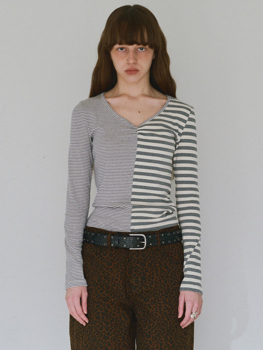 Mixed Pattern T-shirts [Stripe Gray]