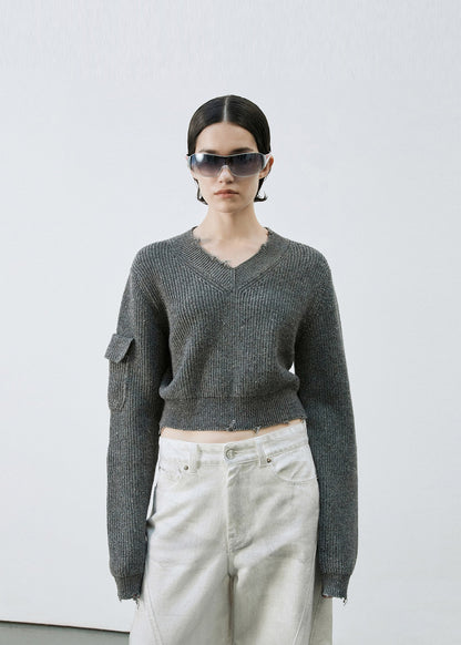 DESTRESSED V-NECK SWEATER / 2 Color