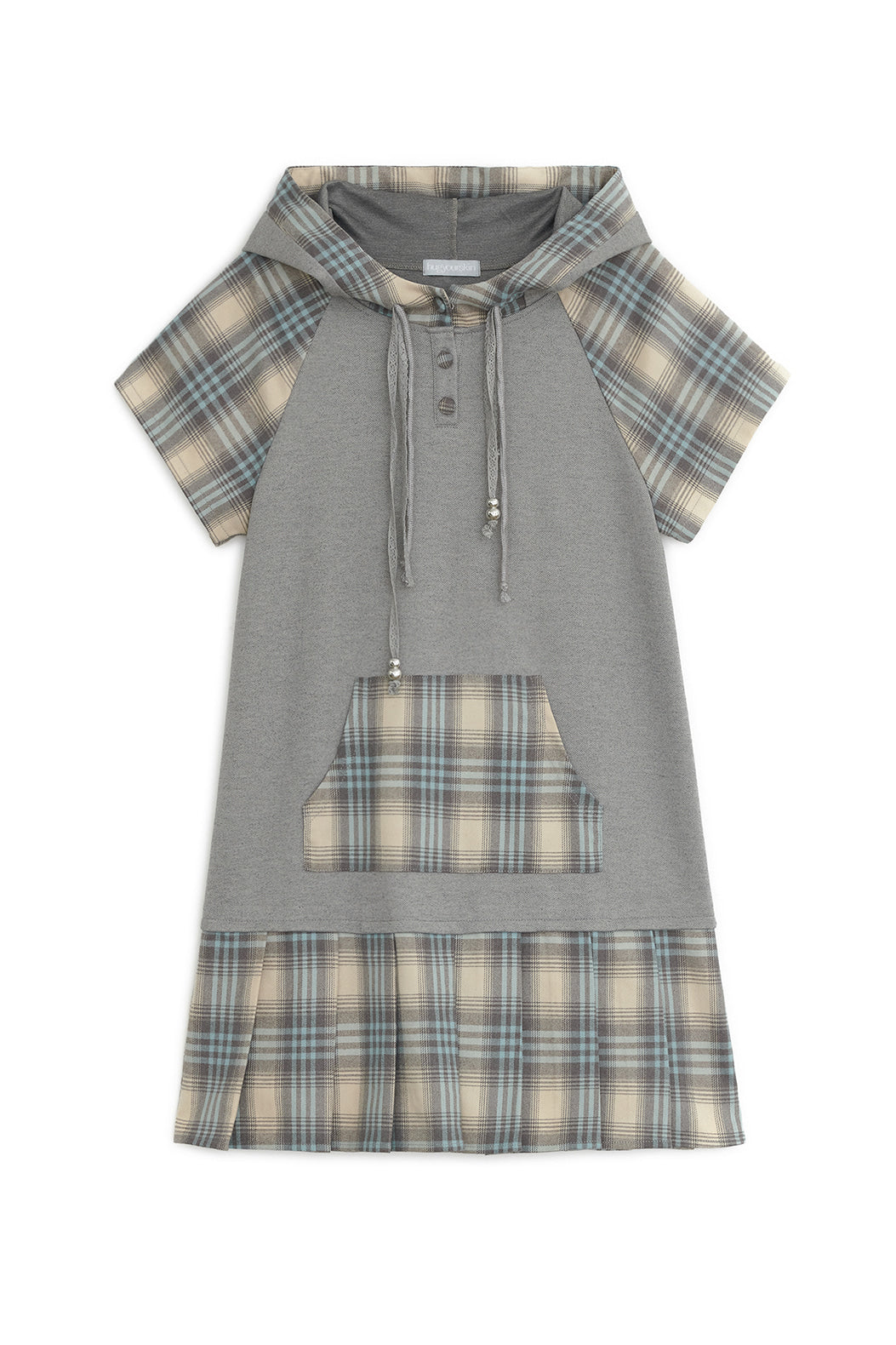 Check pleats hooded dress (Mint gray)