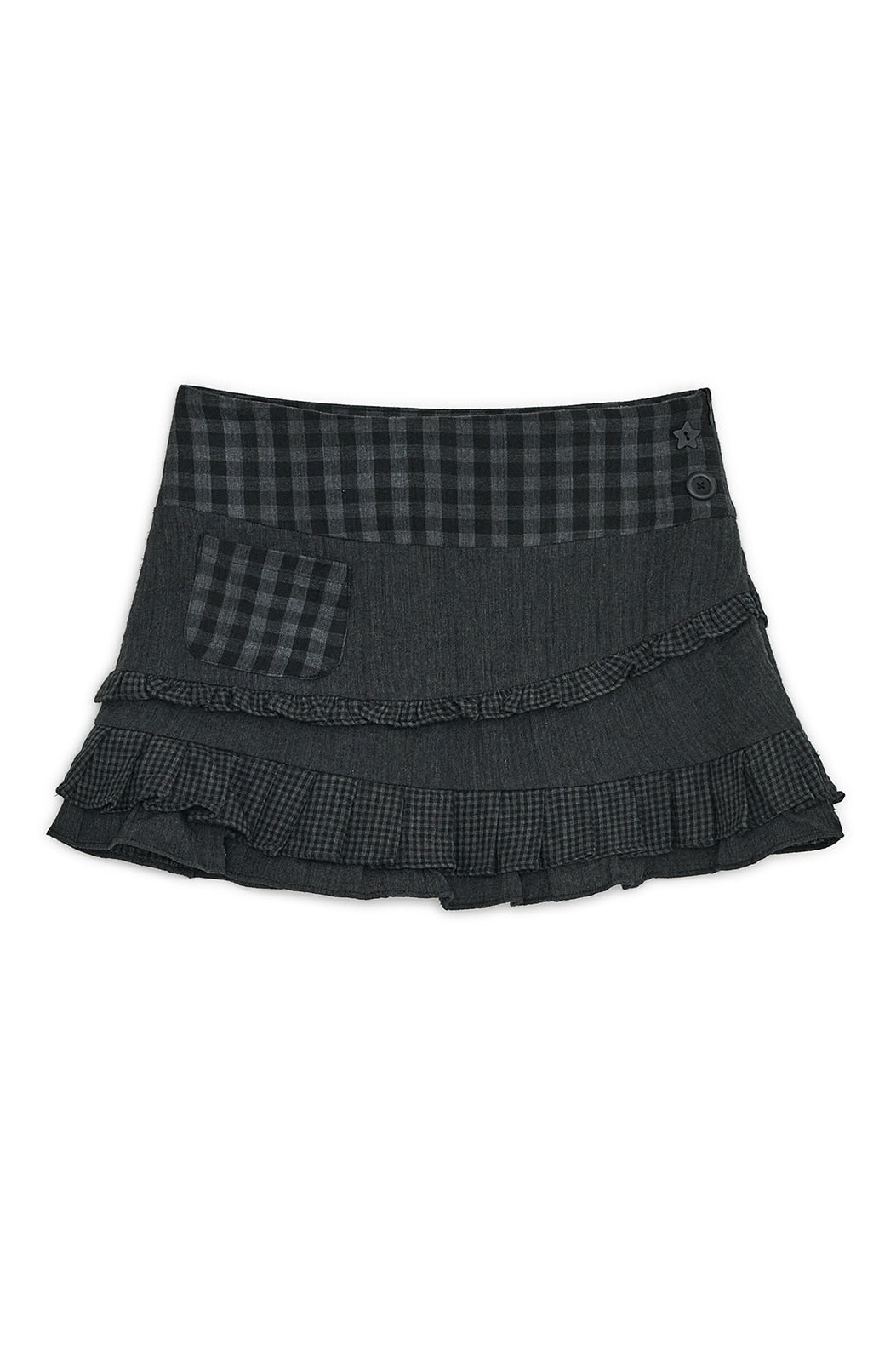 Check ruffle mini skirt (Black)