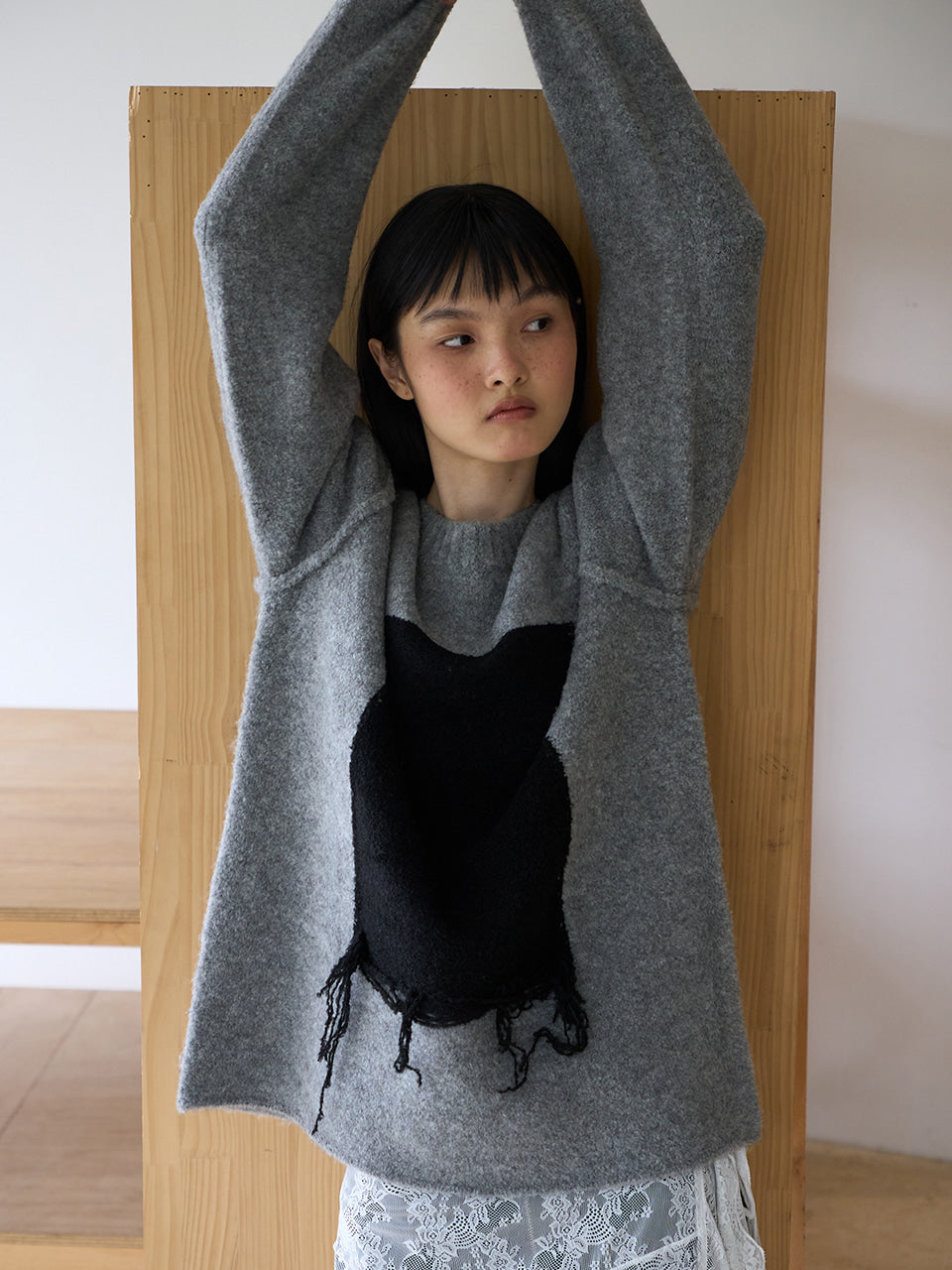 Boucle Square Pullover Knit [Gray]