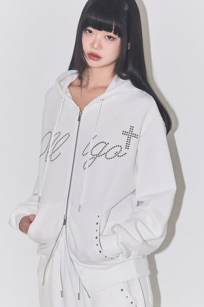 Cross Hotfix Hooded Zip-up in / White