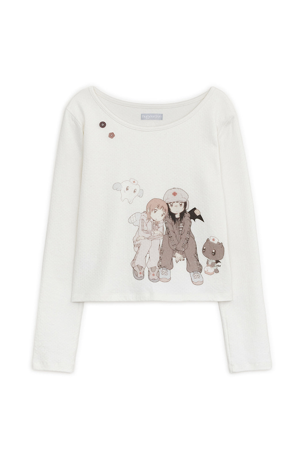 HUGYOURSKIN X JUBA printed button top (White)