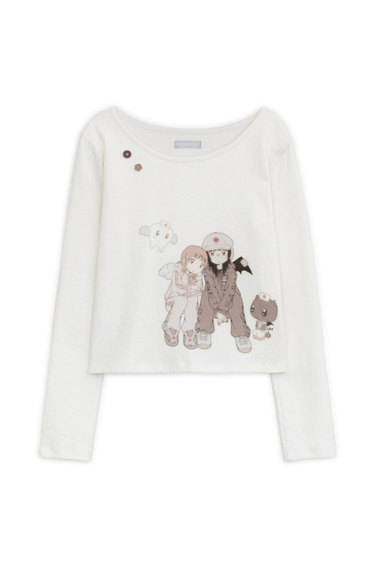 HUGYOURSKIN X JUBA printed button top (White)