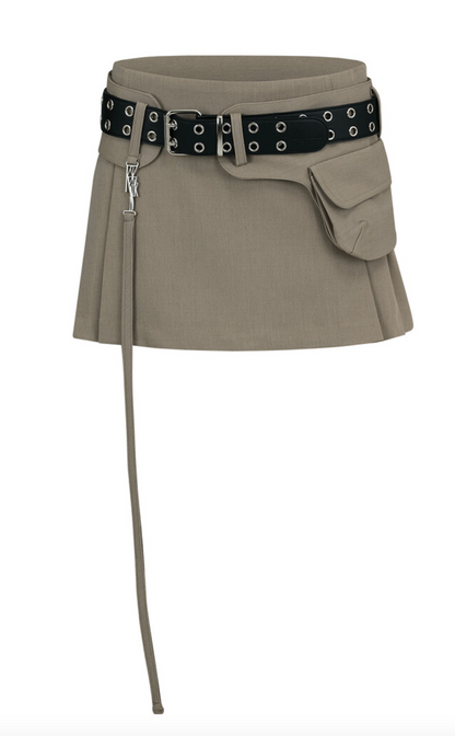 Pleats Pocket Belt Mini Skirt / 3 Color