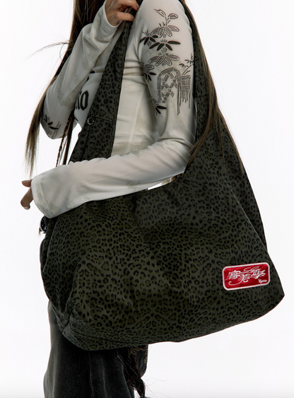 Leopard Print Shoulder Bag Khaki