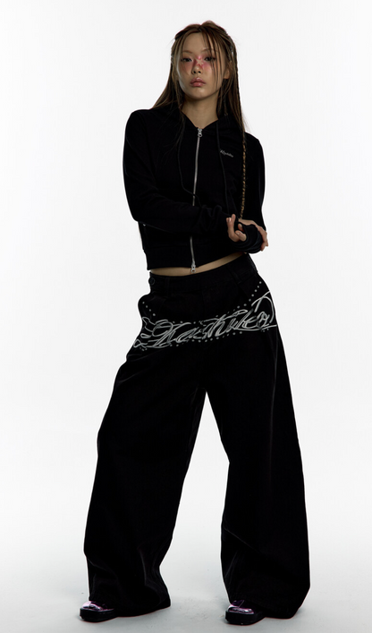 Embroidered Pintuck Wide Pants / 2 Color