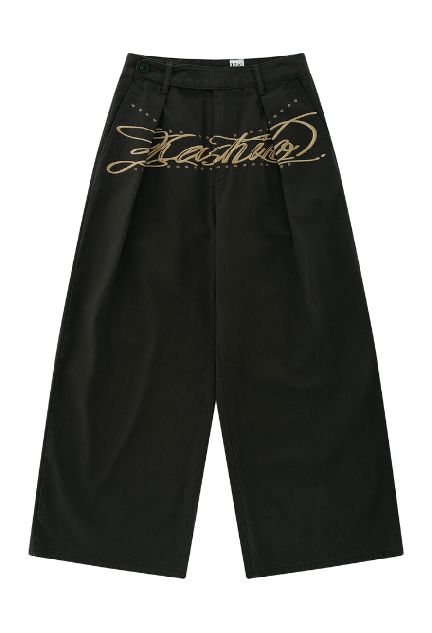 Embroidered Pintuck Wide Pants / 2 Color