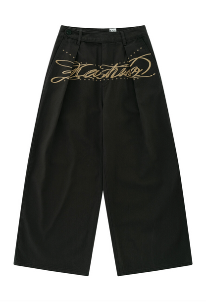 Embroidered Pintuck Wide Pants / 2 Color