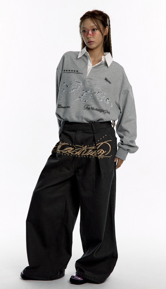 Embroidered Pintuck Wide Pants / 2 Color