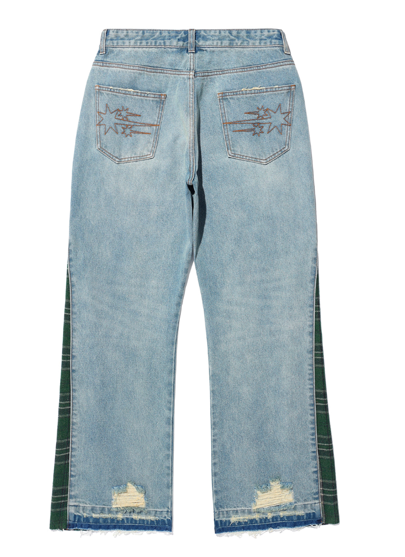 SIDE CHECK PANEL BOOTSCUT JEANS / 2 Color