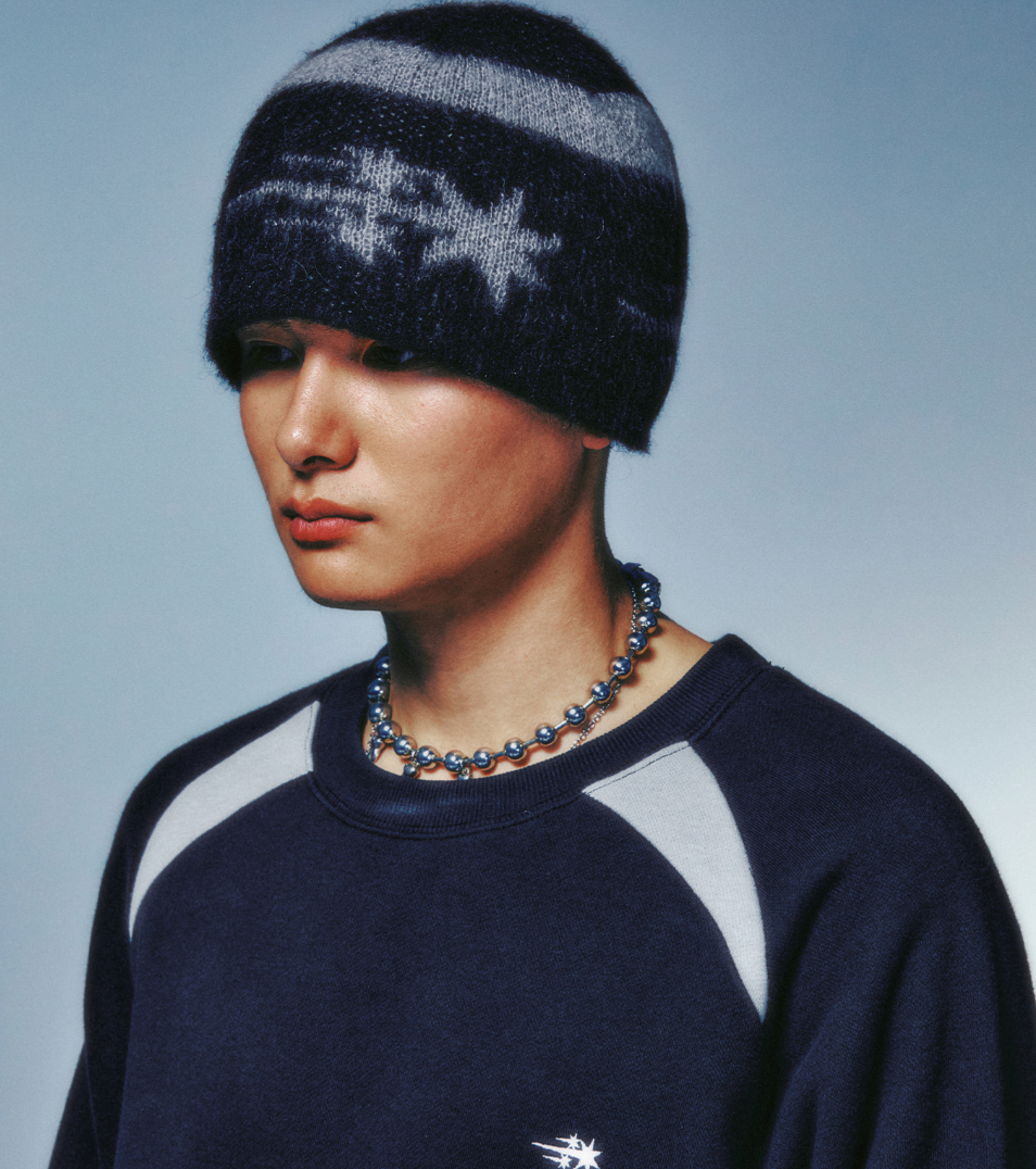 STRIPE 3STAR LOGO MOHAIR BEANIE / 2 Color