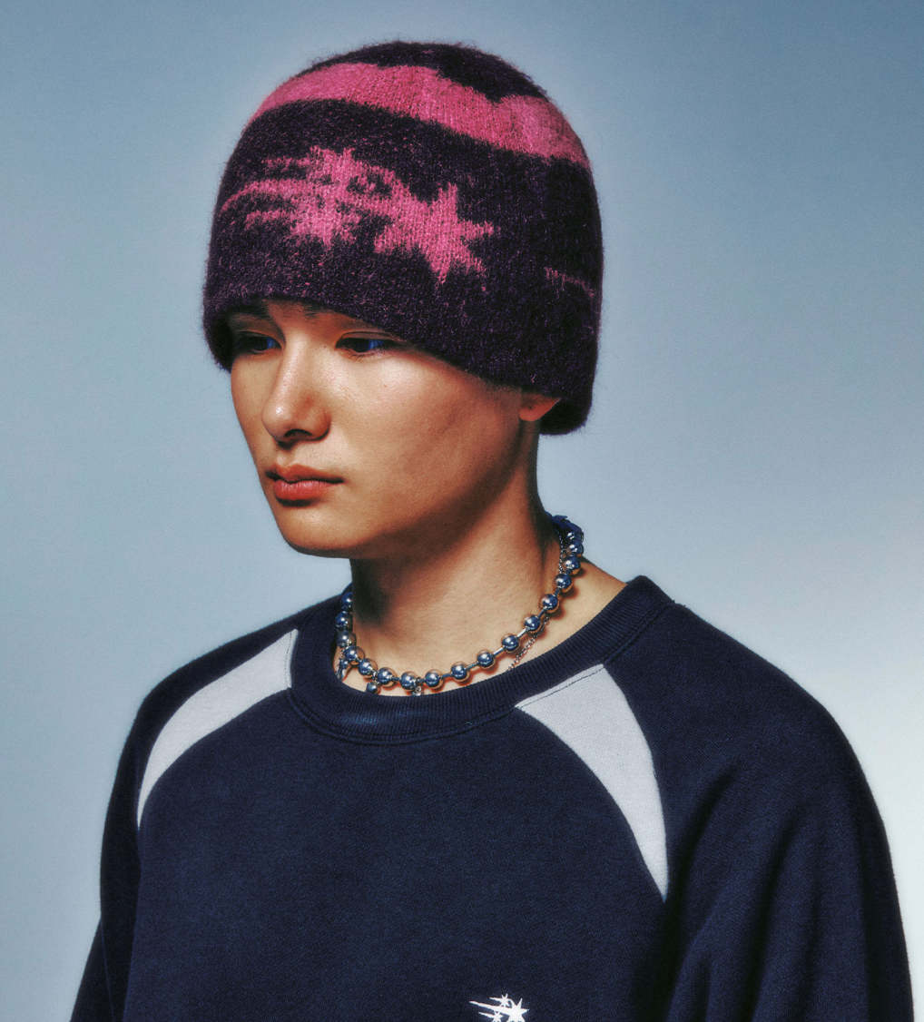 STRIPE 3STAR LOGO MOHAIR BEANIE / 2 Color