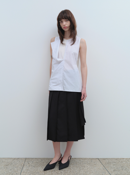 Zipper Layer Pleats Skirt [BLACK]