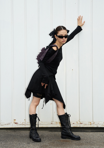 Boho ruffle belt bag [Grape]