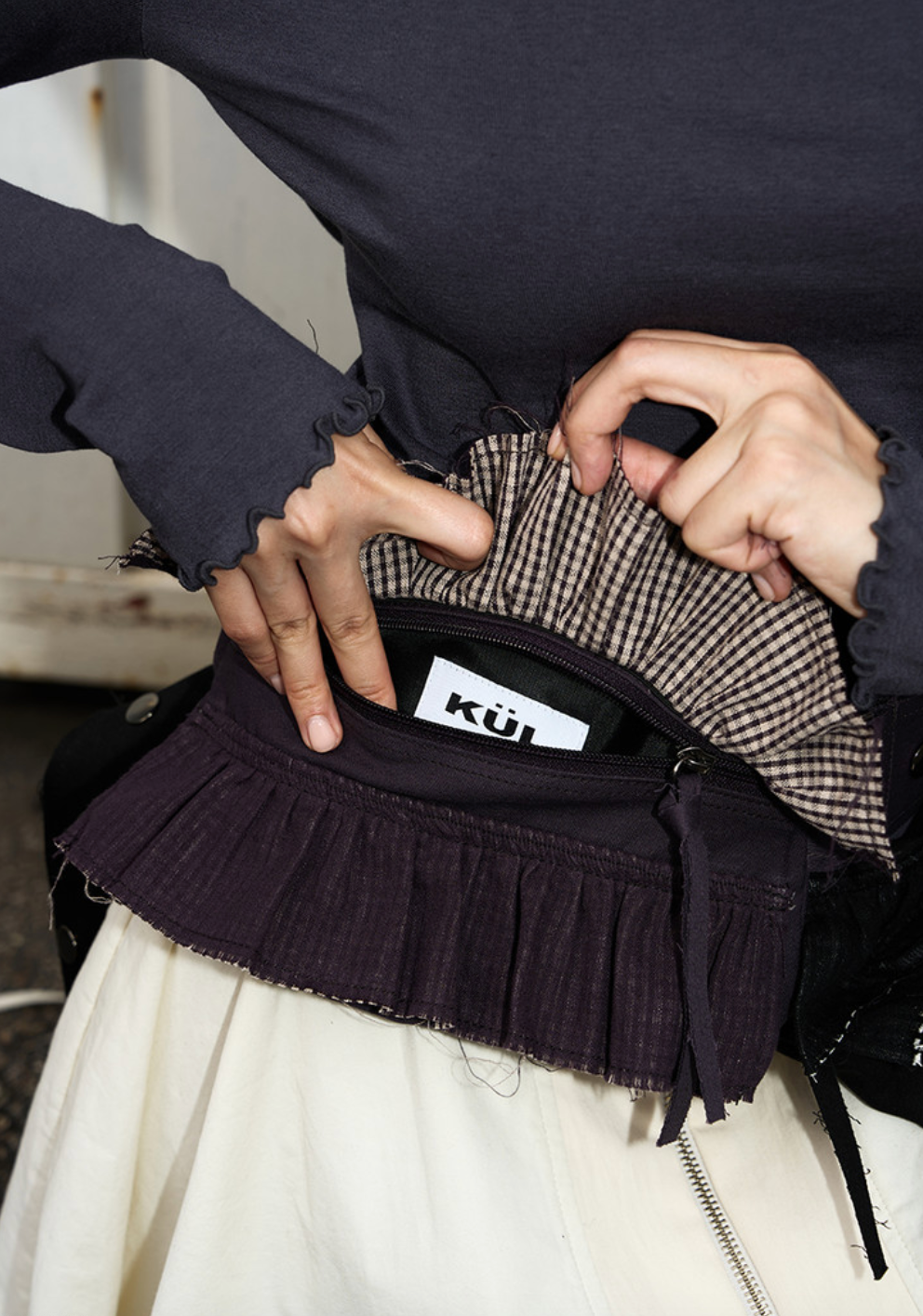 Boho ruffle belt bag [Grape]