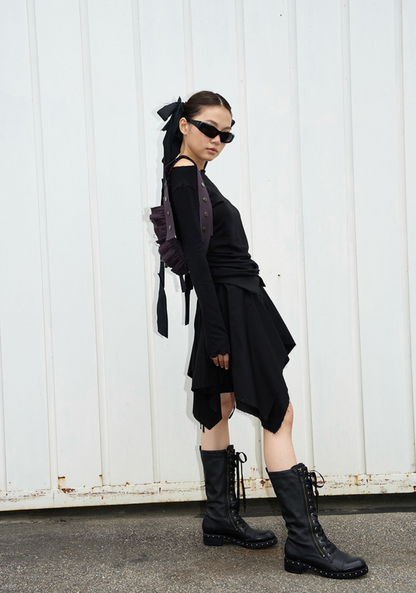 Boho ruffle belt bag [Grape]