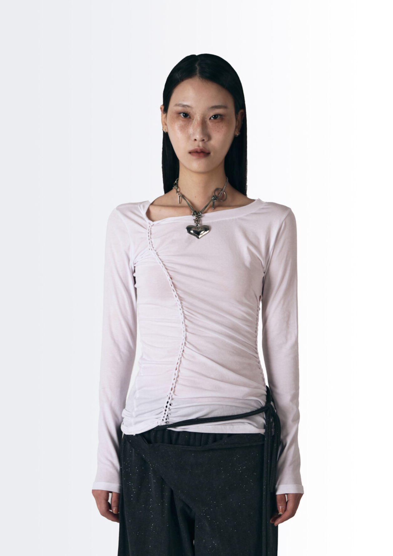 Braid Detail Long Sleeve Top / White