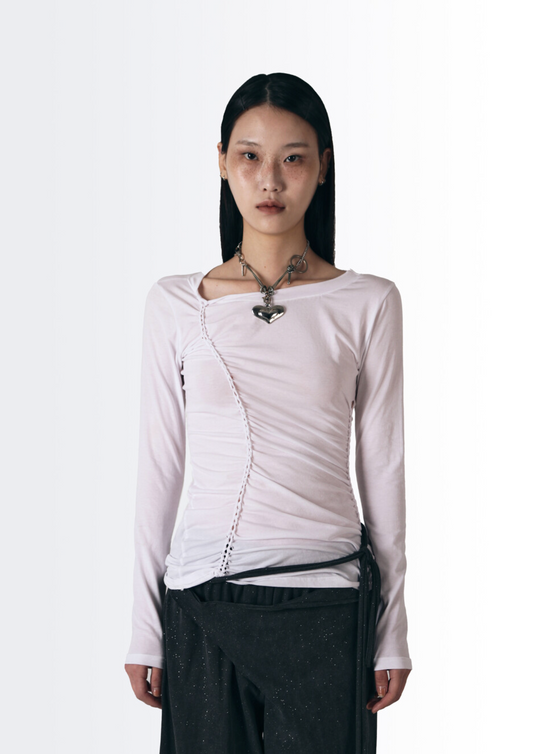 Braid Detail Long Sleeve Top / White