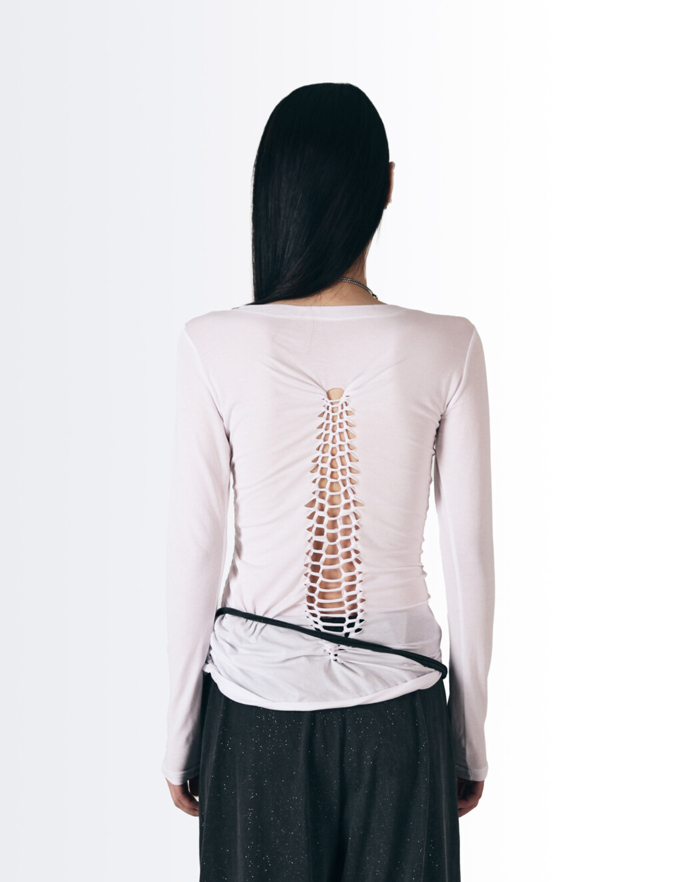 Braid Detail Long Sleeve Top / White