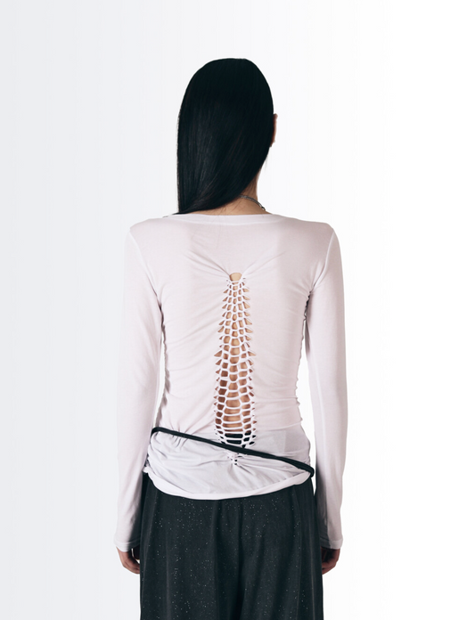 Braid Detail Long Sleeve Top / White