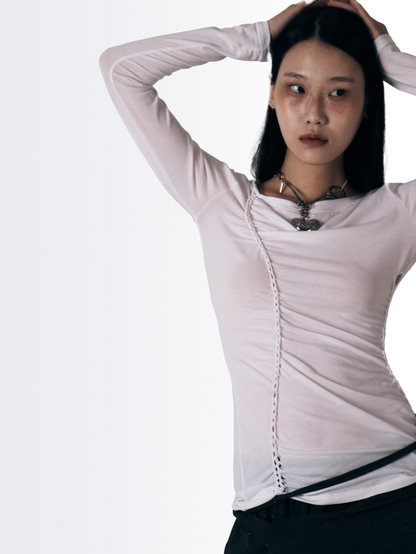 Braid Detail Long Sleeve Top / White