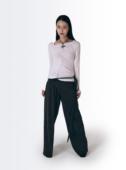 Braid Detail Long Sleeve Top / White