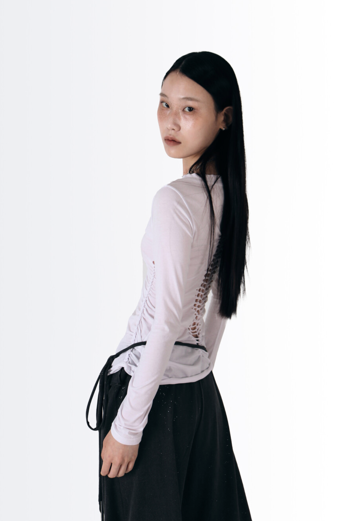 Braid Detail Long Sleeve Top / White