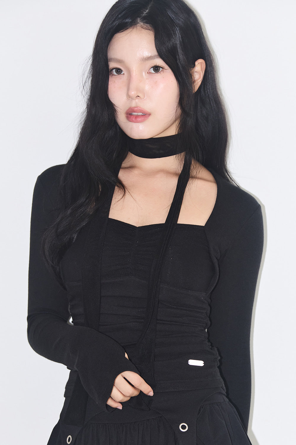 Shirring Bolero Top Black