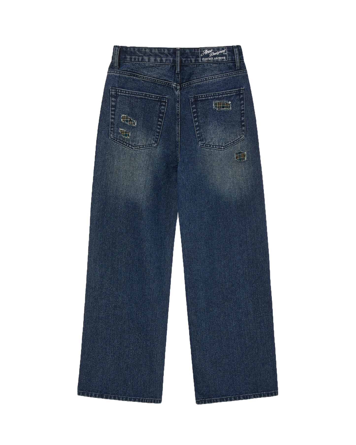CHECK PATCHWORK DENIM PANTS [ASH BLUE]