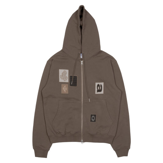 TCM frame hooded zip-up (brown)