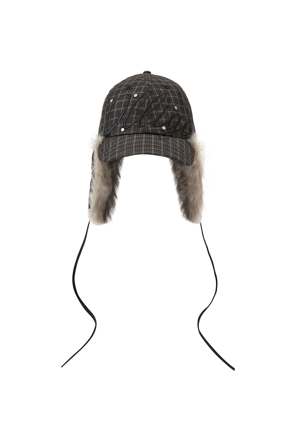 Fluffy Earflap Cap Checked Green