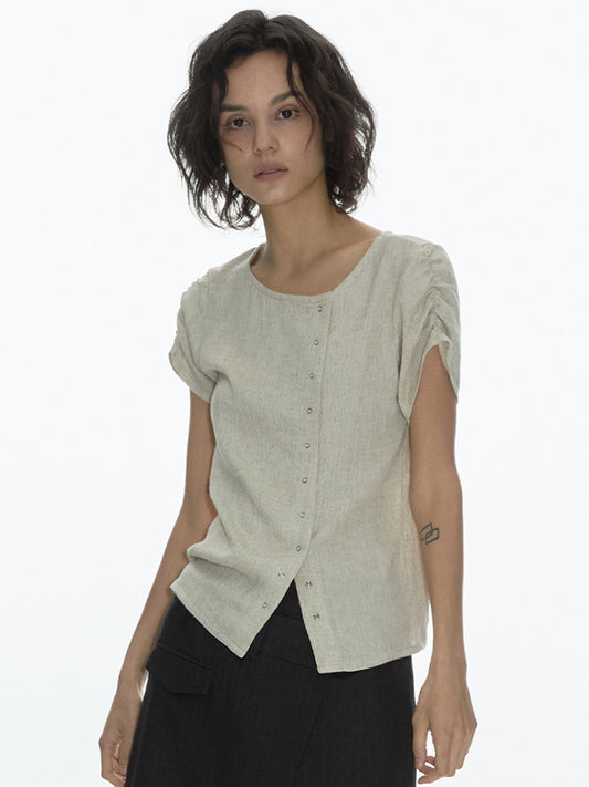 Linnen Button Top [Oatmeal]