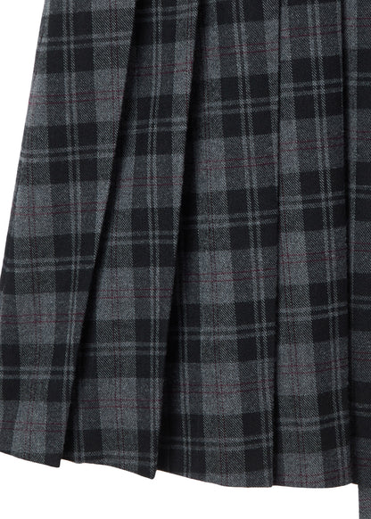 CHECKED PLEATS MIDI SKIRT (GREY)