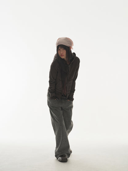 STITCH HOOD ZIP-UP DARK BROWN