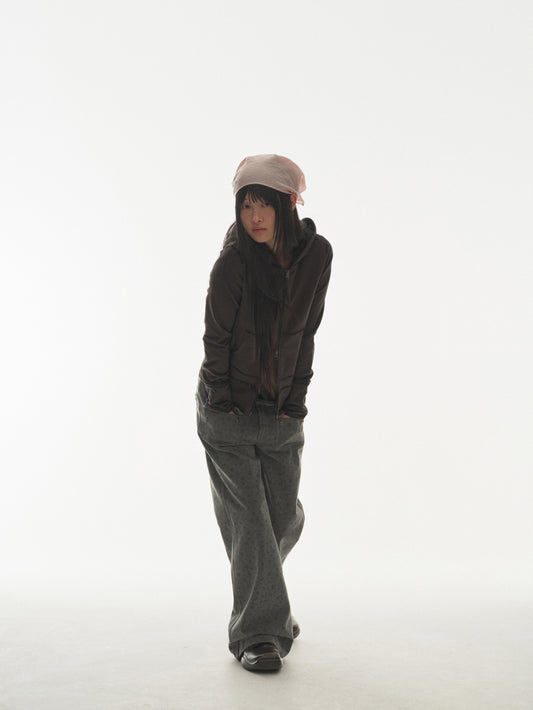 STITCH HOOD ZIP-UP DARK BROWN