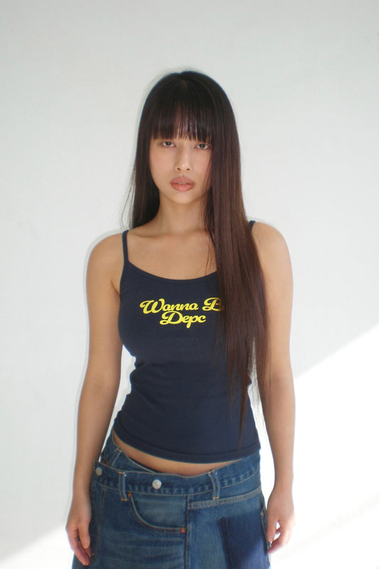 LETTERING SLEEVELESS TOP - NAVY