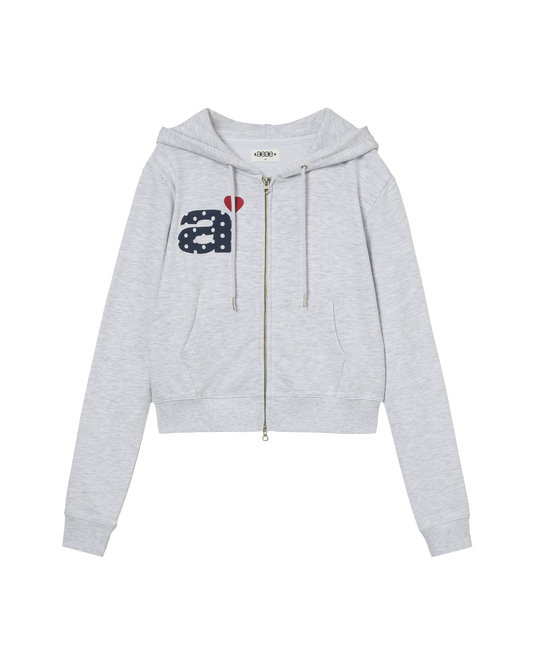 DOT SMALL LETTER CROP HOOD ZIP UP [LIGHT GREY]