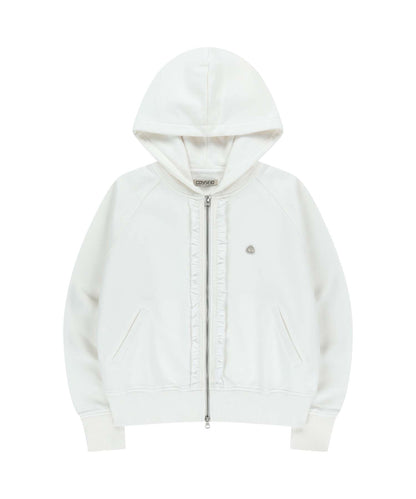 RUFFLE LACE HOOD ZIP-UP WHITE 